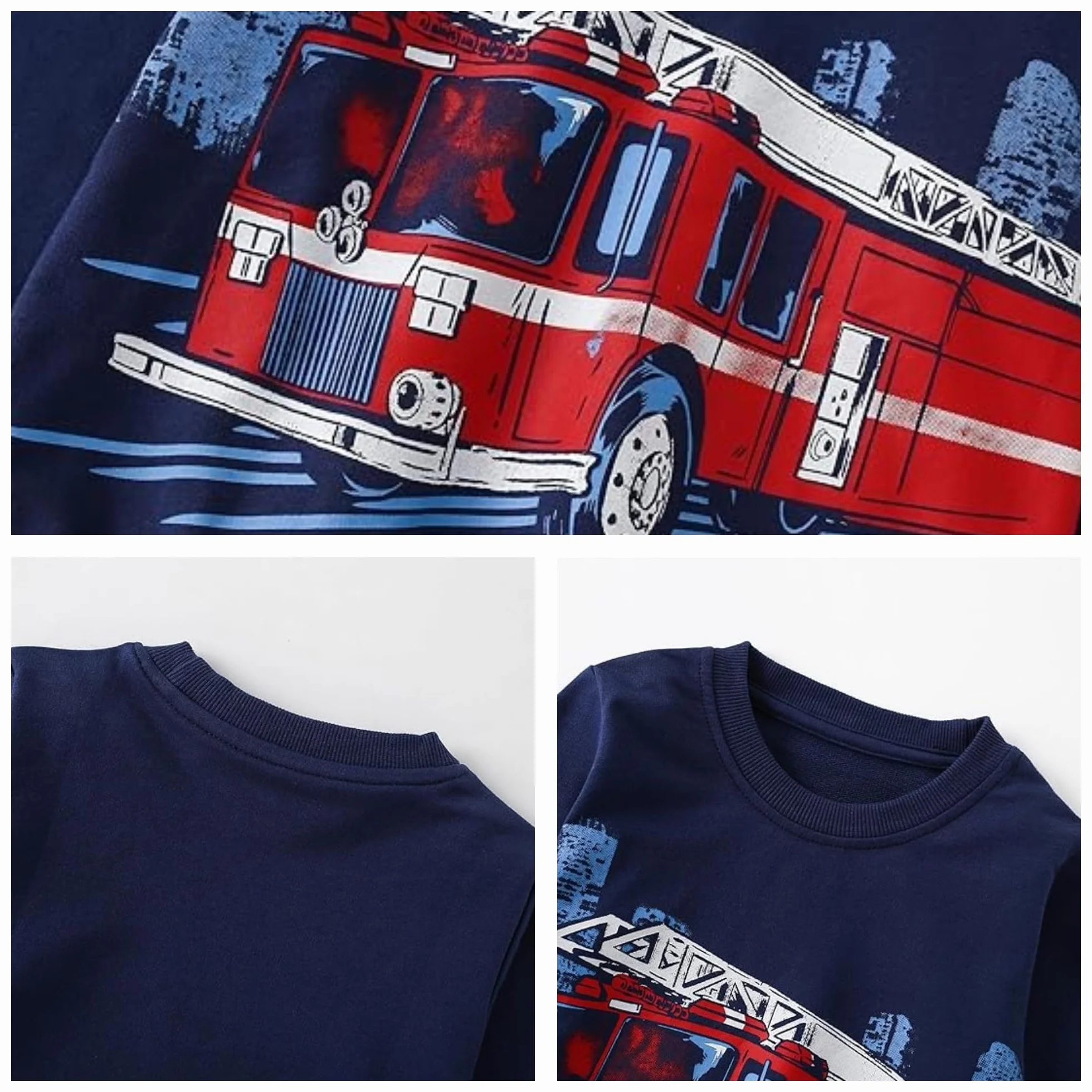 Sweatshirt Garçon Col Rond Dinosaure Excavateur Pull Enfant Coton 2-7 Ans