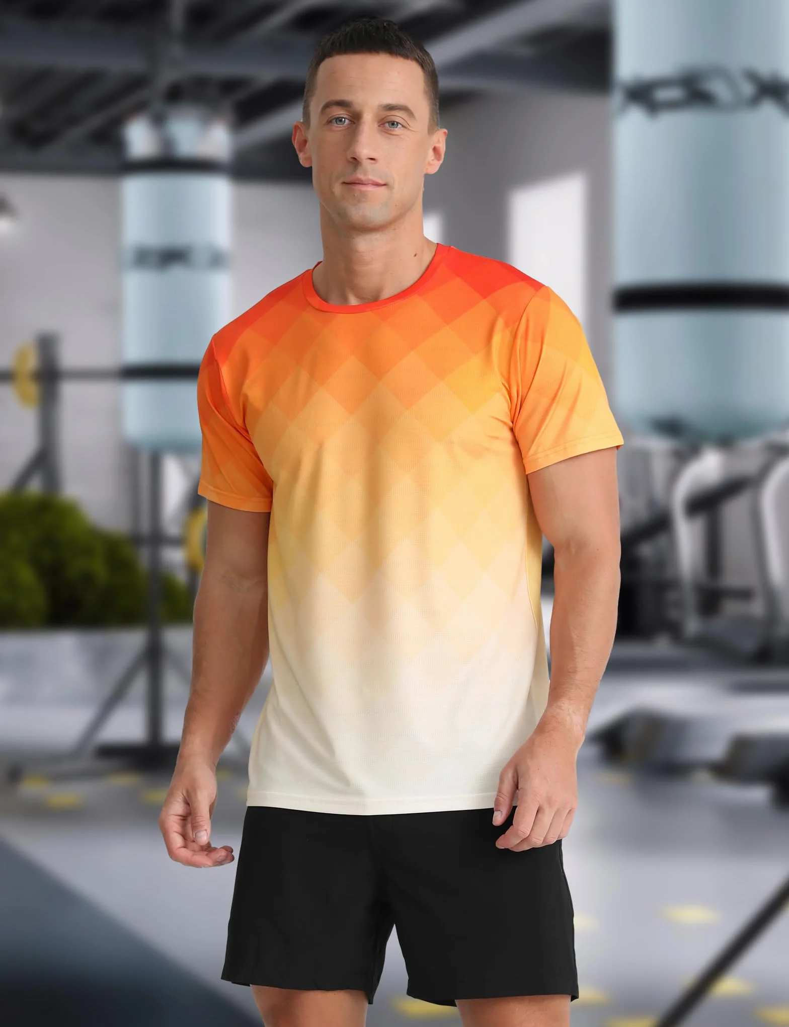 APTRO T Shirt de Sport pour Homme Couleur dégradée Tissu élastique Respirant été