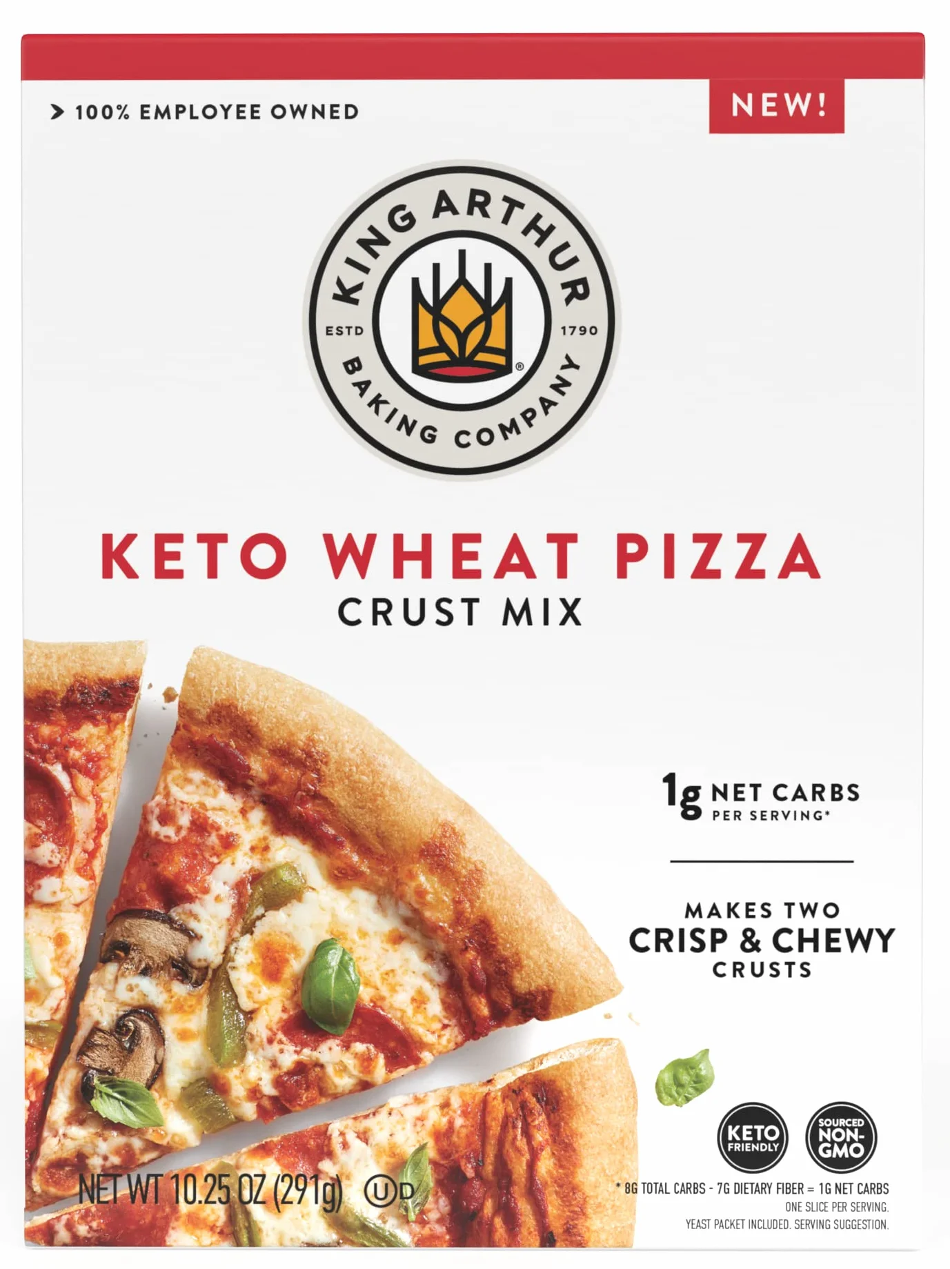 King Arthur Mélange de croûte à pizza cétogène, 1 g de glucides nets par portion, faible teneur en glucides et compatible avec le régime cétogène, 291 g