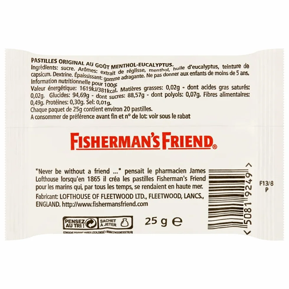Fisherman's Friend Menthol Eucalyptus Original Sachets 25g Boîte de 24
