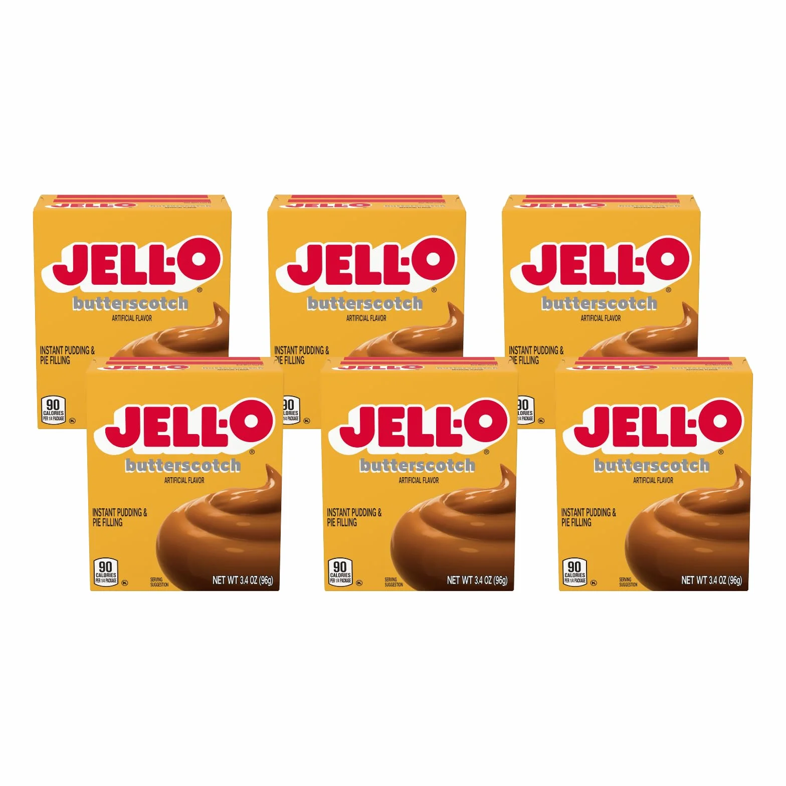 Jell-O Instant Pudding and Pie Filling, Butterscotch, 3.4-Ounce Boxes (Pack of 6)