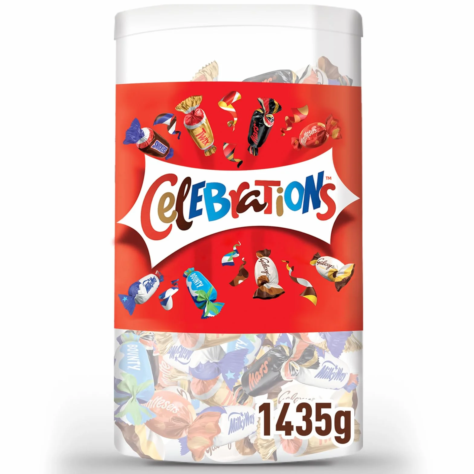 CELEBRATIONS - Coffret Chocolat de Noel à Partager de 1,435kg - Assortiment de Mini Chocolats au Lait - Coffret Chocolat - Boite Cadeau - SNICKERS, TWIX, MARS, MALTESERS, BOUNTY et autres