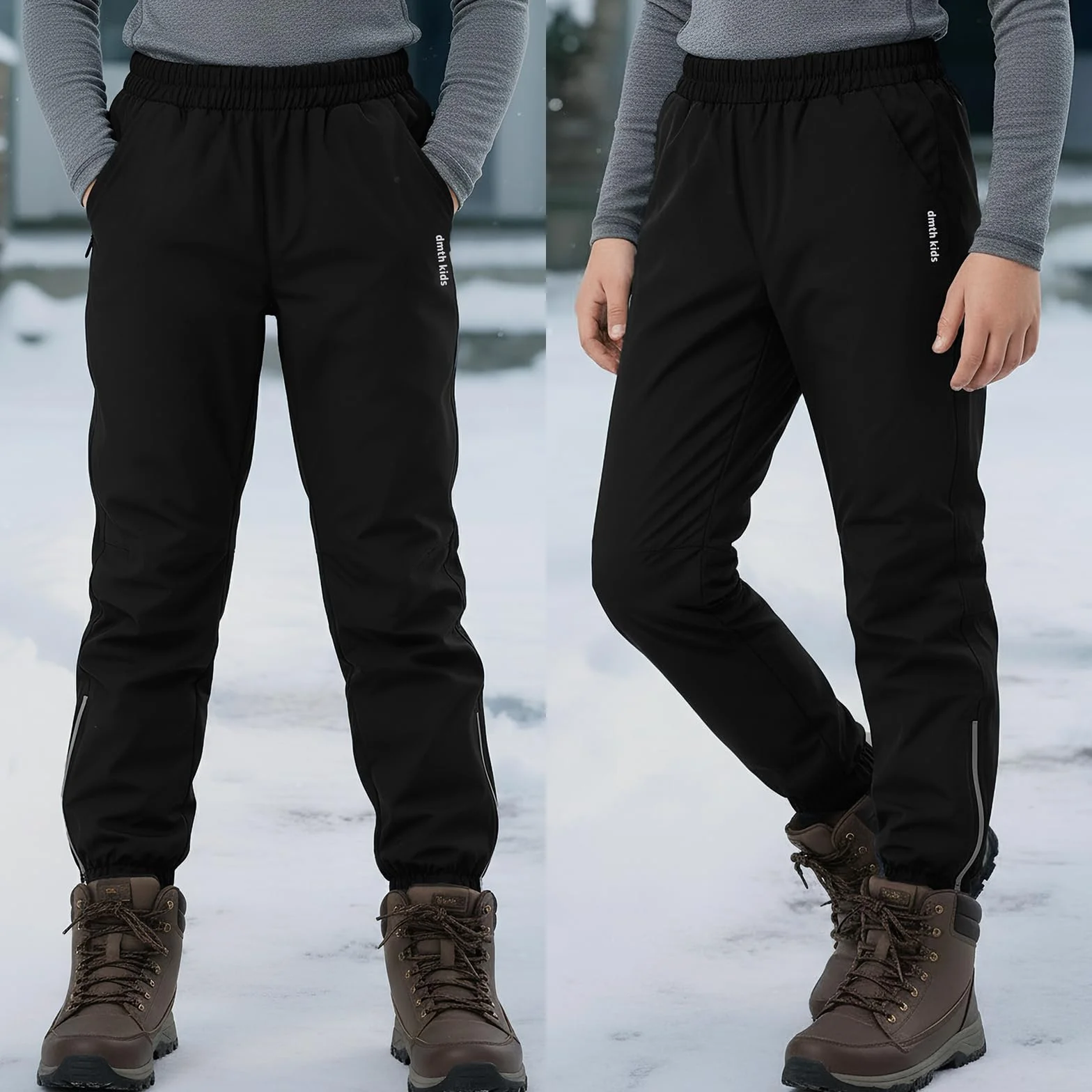 Pantalon Softshell Imperméable Enfant Chaud Doublé Polaire Hiver Coupe-Vent Ski Neige Pluie 5-14 Ans