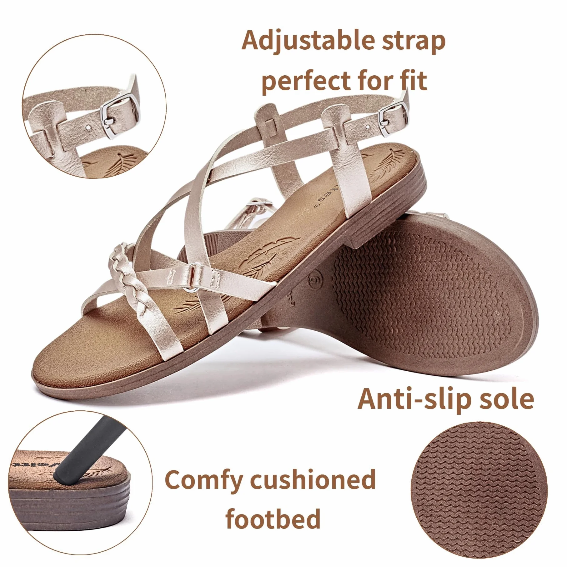 Sandales plates décontractées pour femmes bride croisée tressée mode bretelles ajustables cheville été bout ouvert