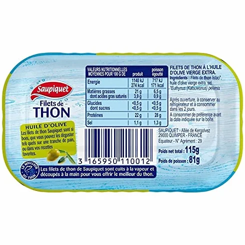 SAUPIQUET - Filets Thon Huile Olive Vierge Extra 115G - Lot De 4