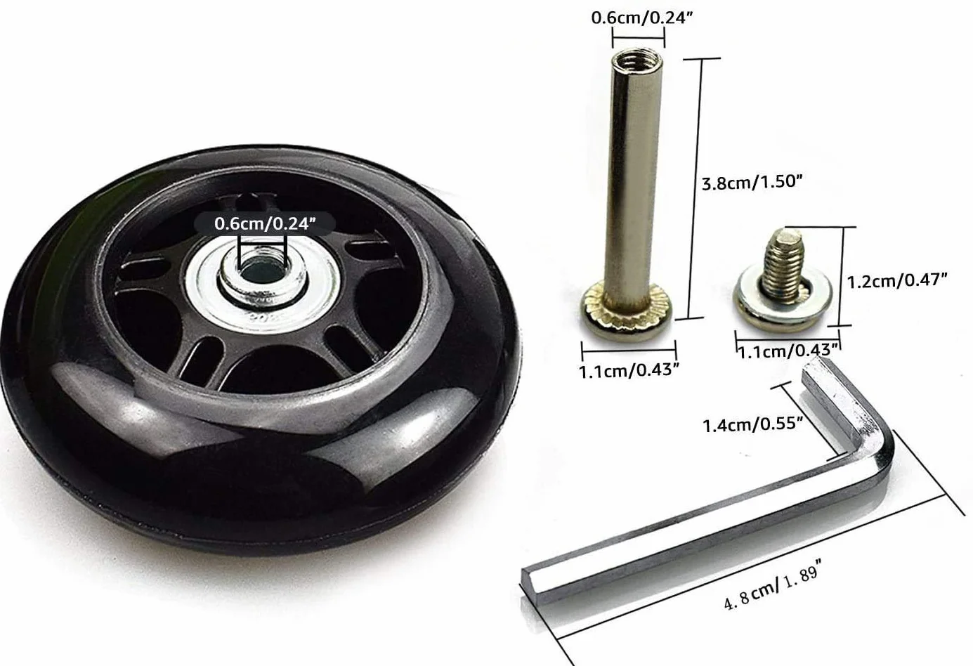 Lovetao Roues de valise en caoutchouc pivotantes avec roulements 6 mm, essieux 30-40 mm, remplacement bagages OD 40-90 mm
