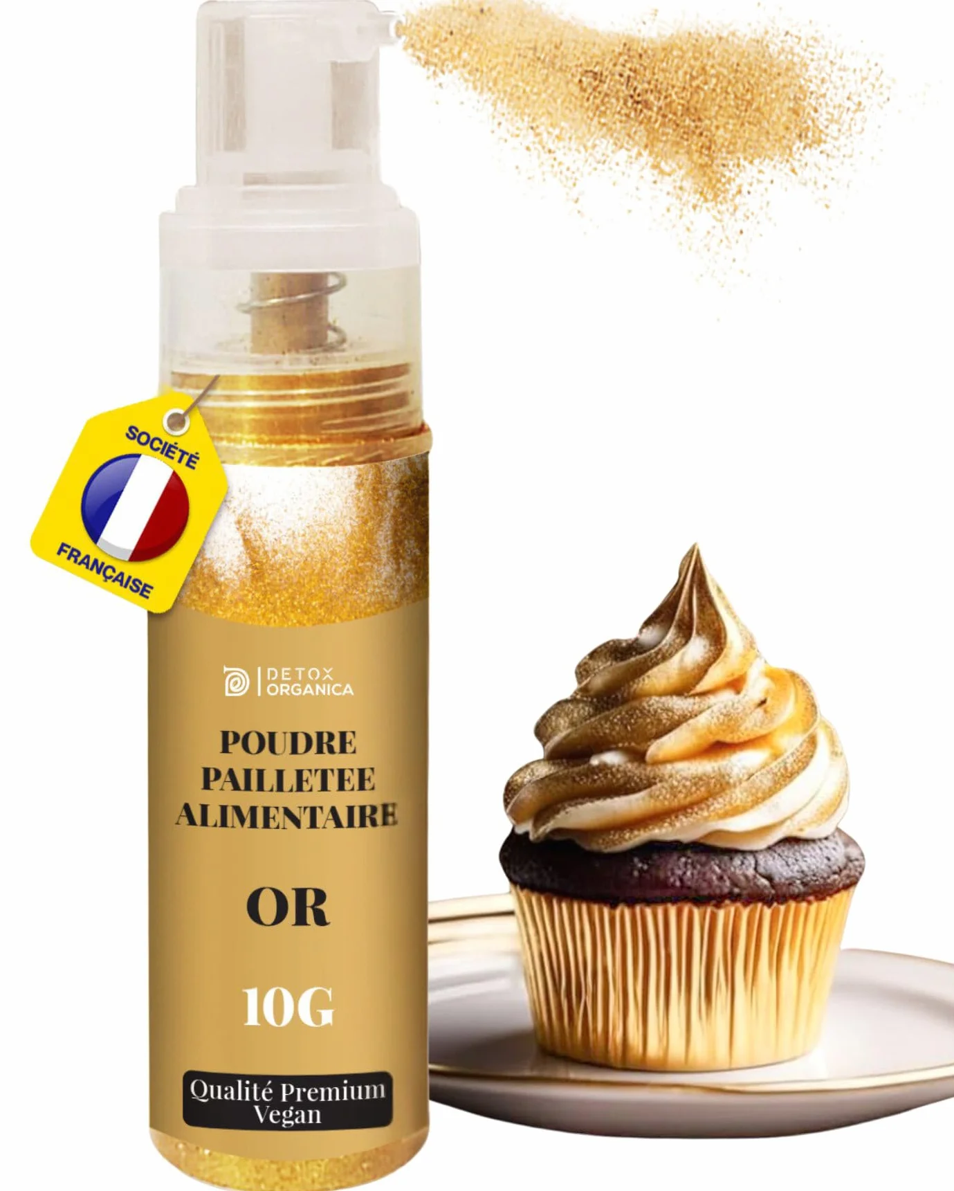 Detox Organica Poudre Alimentaire Or [10G - Colorant Alimentaire] 100% ALIMENTAIRE - Paillettes Comestibles - Décoration Gâteaux, Chocolat, Macarons, Cocktails, Boissons... Déversez votre créativité !