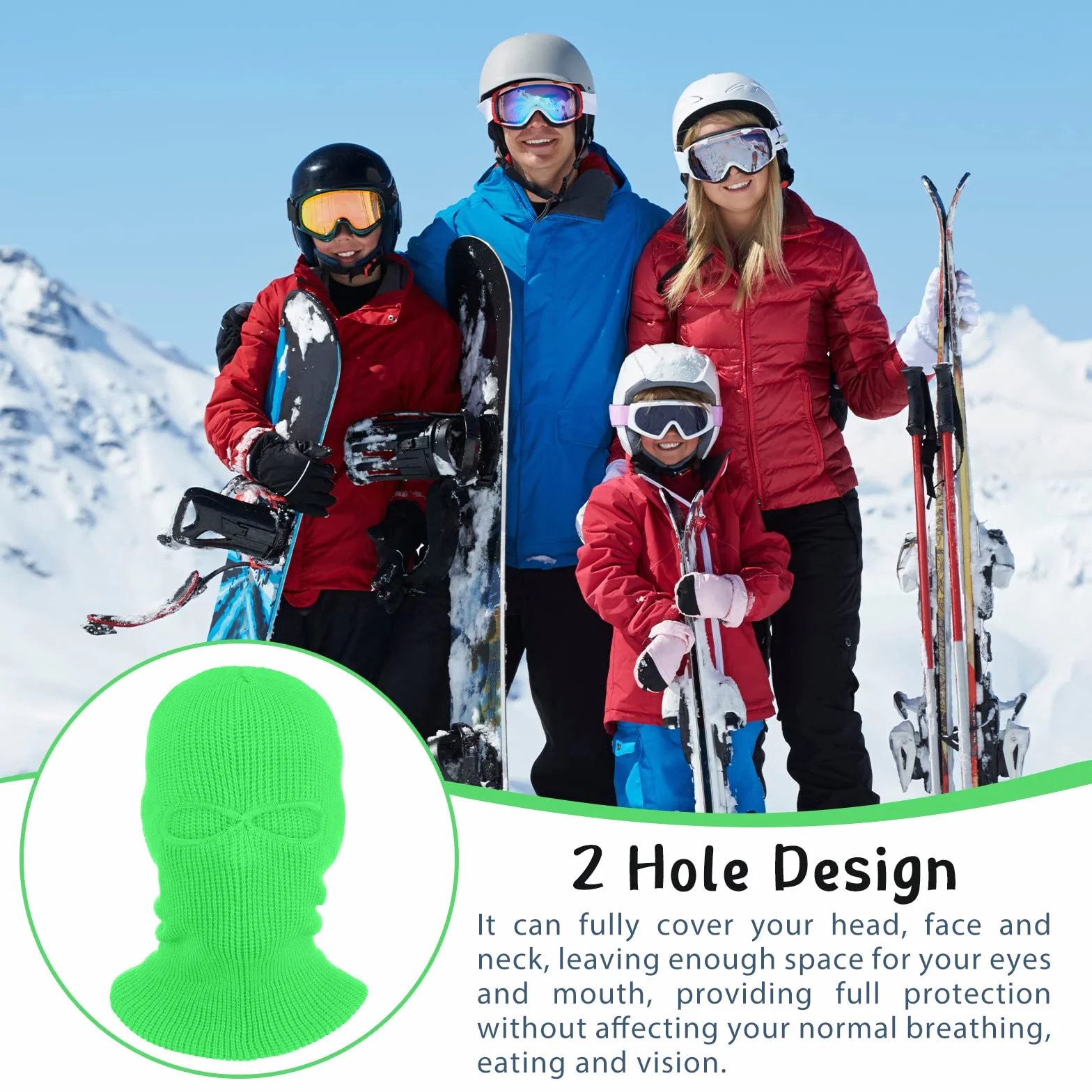 BBTO Balaclava à 2 Trous Masque de Ski Tricoté Intégral Cagoule d'Hiver pour Sports Ski Moto Vélo Extérieur (Vert Fluorescent)