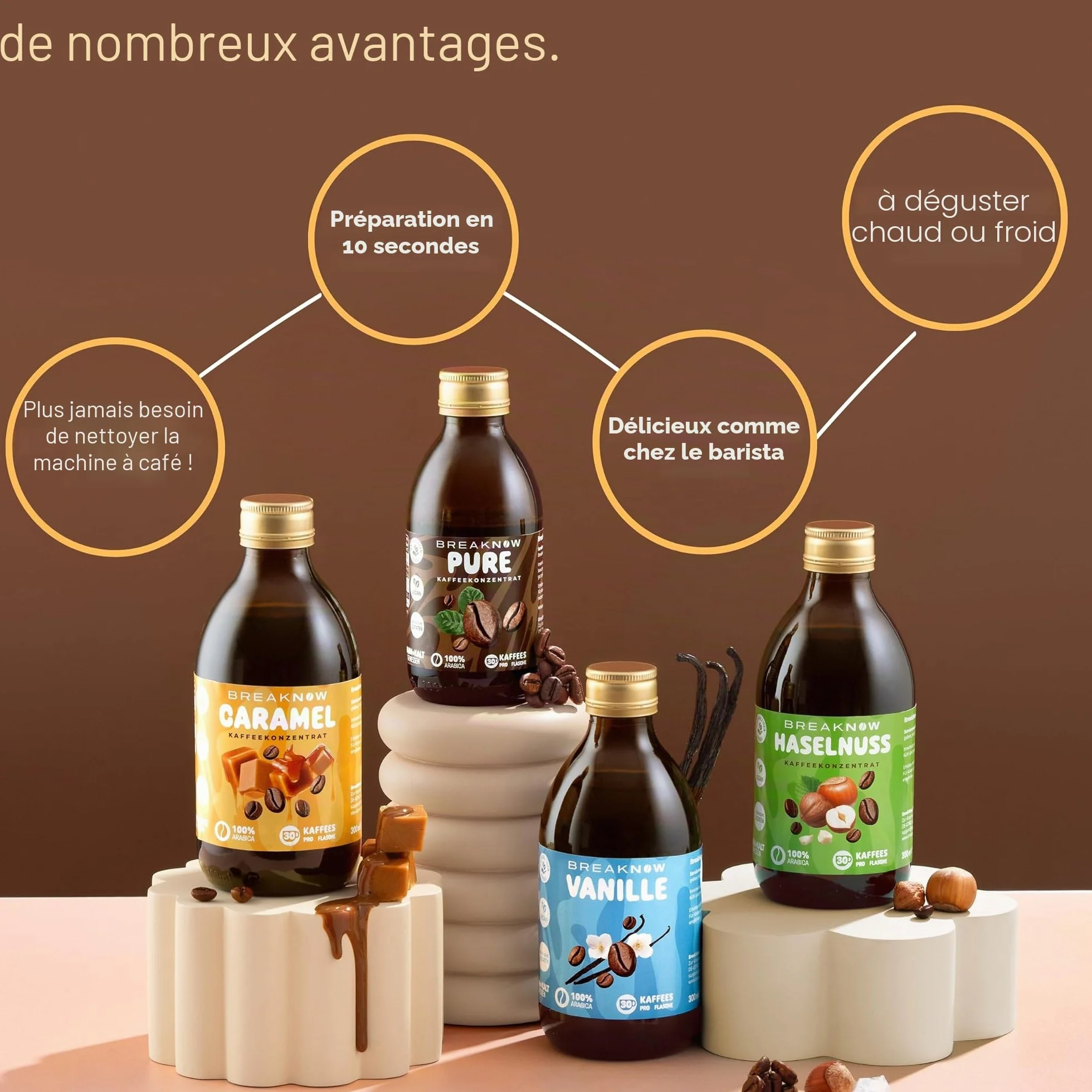 BreakNow Caramel Macchiato - Concentré de Café Glacé avec Arôme de Caramel - Sirop pour Cappuccino, Frappé - Prêt en 10 Secondes - 1 Bouteille = 30