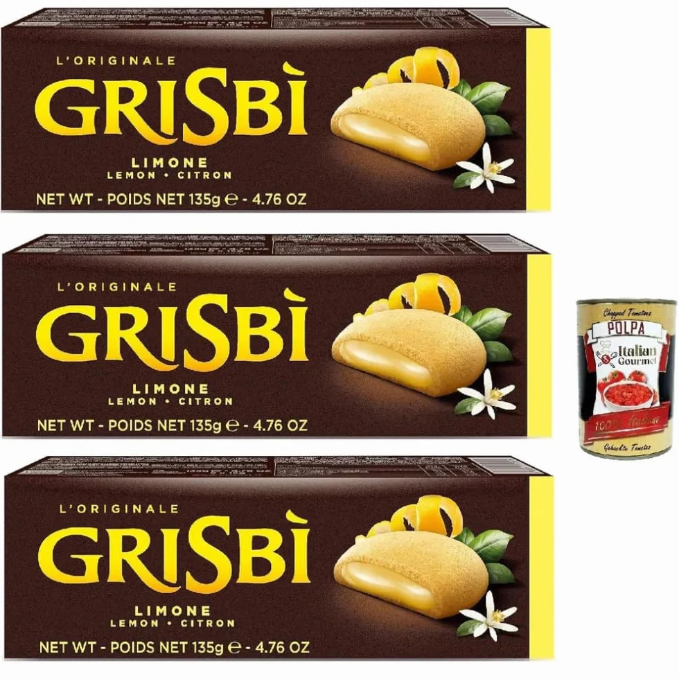 Italian Gourmet Bundle Grisbi Biscuits fourrés citron 3 x 135 g (405 g) – Gâteaux italiens cœur crème citronnée, snack gourmand pause café, dessert à partager, saveur fraîche + Italian Gourmet Polpa