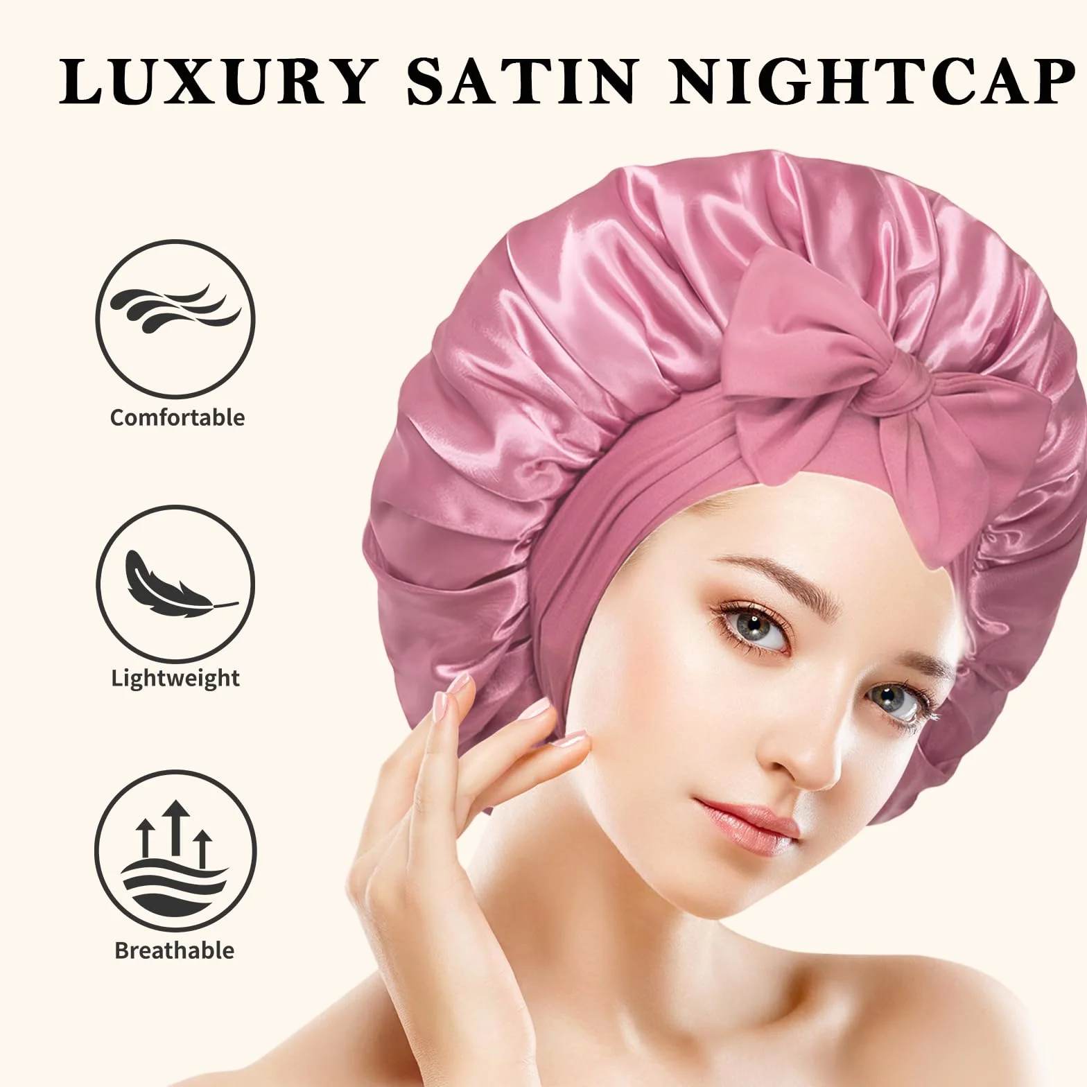 Bonnet Satin Cheveux Nuit, Bonnet de Nuit en Soie Doux et Réglable, 2 Pièces
