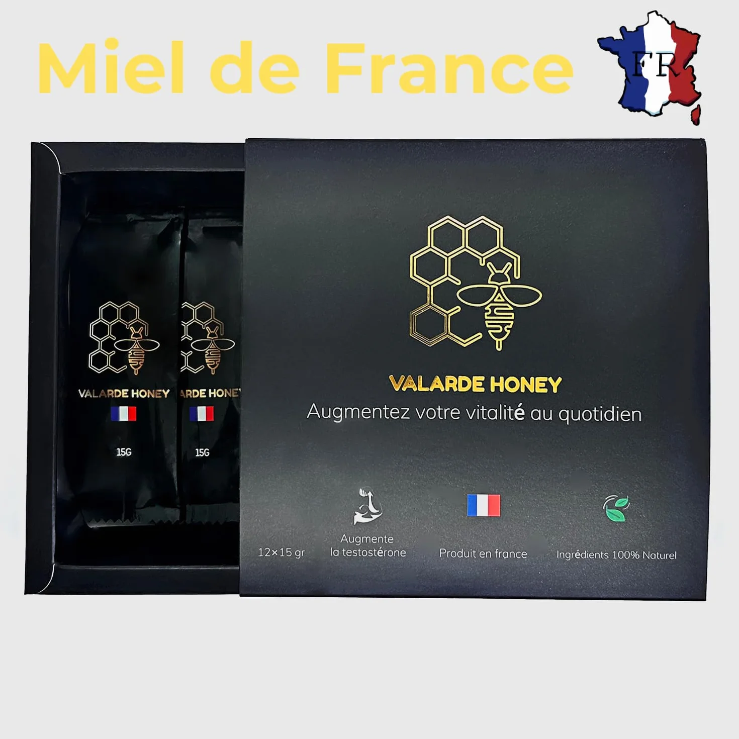 Miel APHRO des Monts d'Ardèche - 6 Sticks Énergie HOMME 20 g – Miel Français, Gingembre & Vitamines – Tonus & Performance