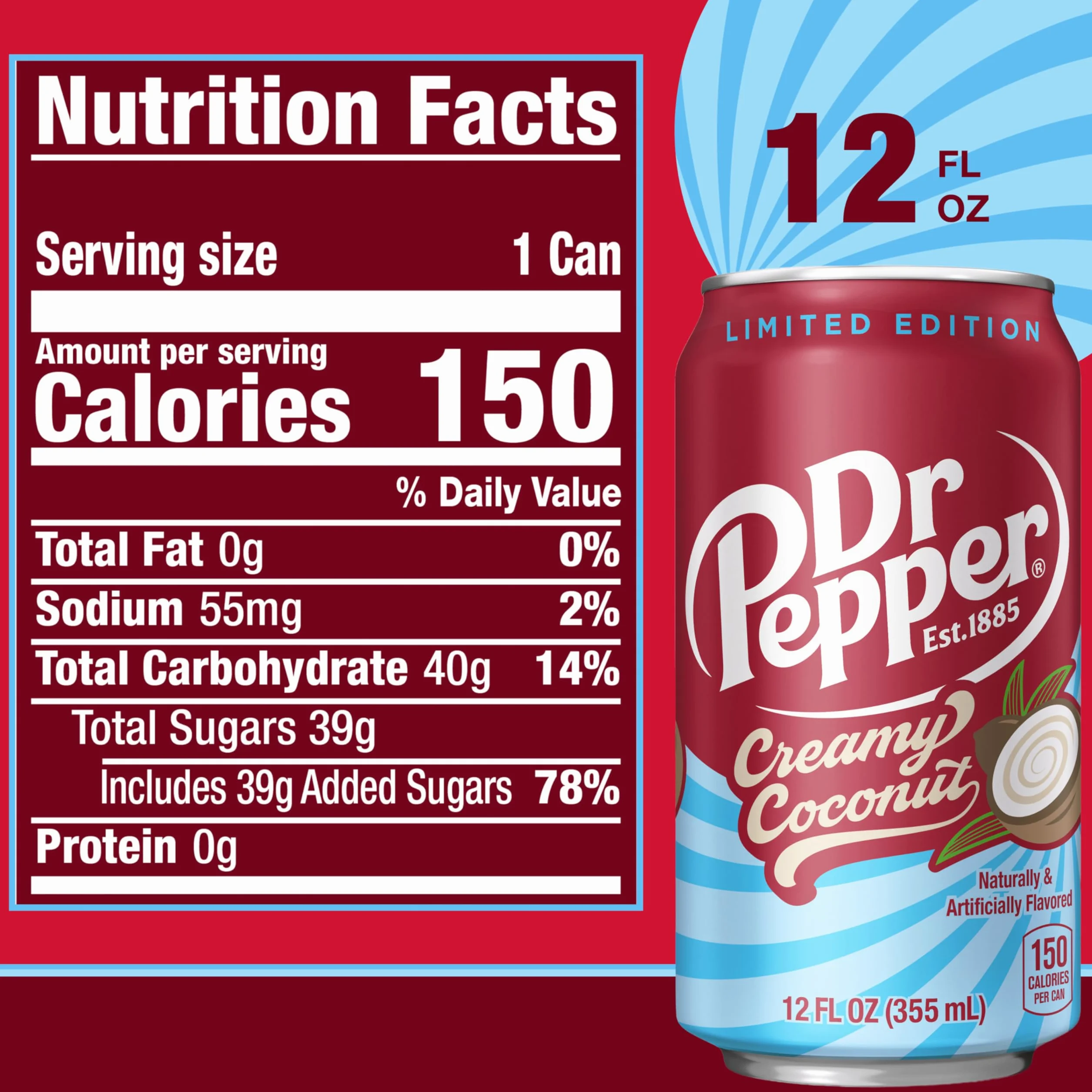 Dr Pepper Soda crémeux à la noix de coco, canettes de 355 ml, paquet de 12