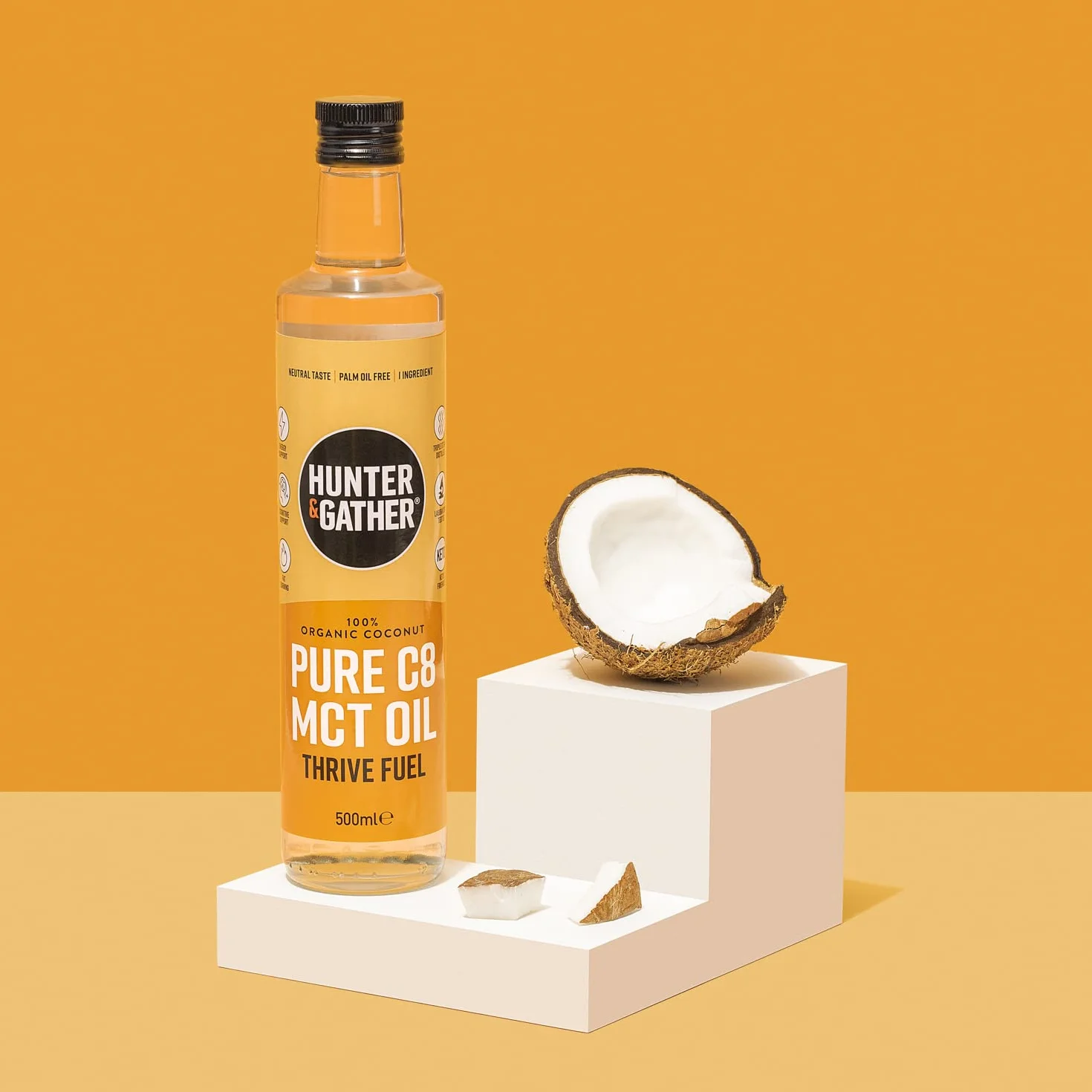 Hunter & Gather Pur C8 MCT Huile 500ml | Triple Distillation À La Vapeur De Noix De Coco | Céto, Faible Teneur En Glucides Et Paléo | Sans Sucre Et Sans Gluten