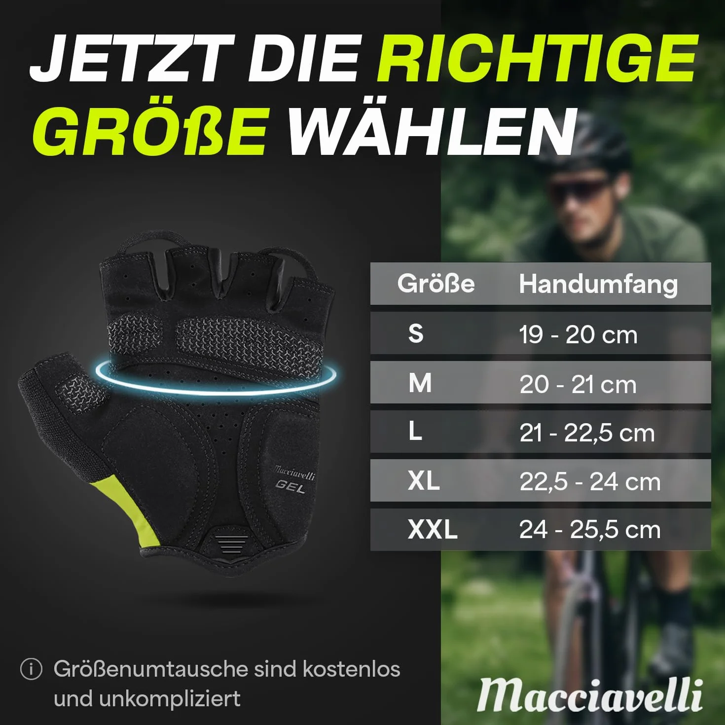 MACCIAVELLI Gants de cyclisme pour homme rembourrés respirants sans doigts avec inserts en gel VTT vélo route