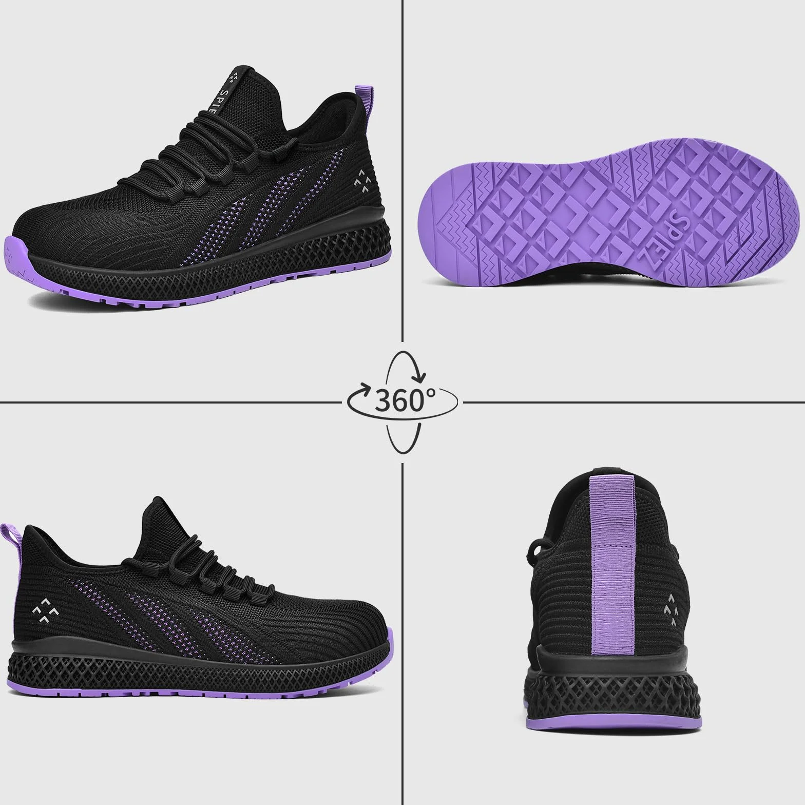 SPIEZ Chaussures de sécurité Femme légères Coque en Composite Sneakers antidérapantes Noir-Violet Taille EU 35-41