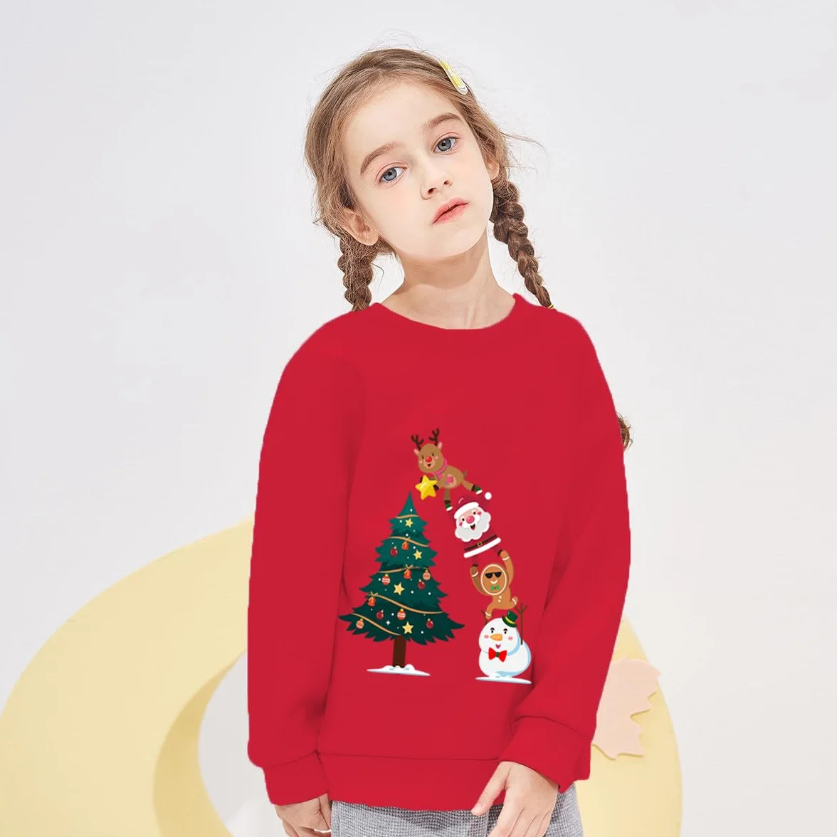 EULLA Sweat-shirt unisexe polaire coton motifs Élan Taille 92-122