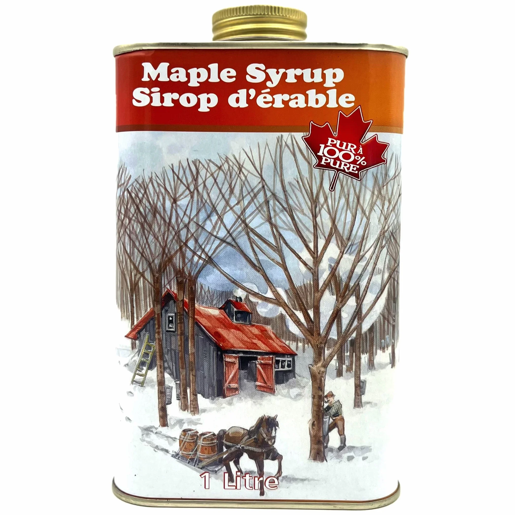 Sirop d'érable du Canada en bidon métal de 1 Litre - Au couleurs du Canada - 100% pur - Les Trésors d'érable