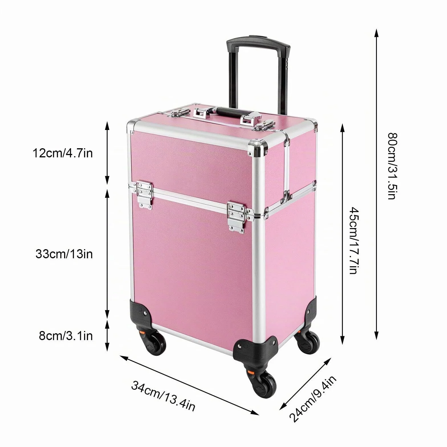 Valise cosmétique à roulettes en aluminium 4-en-1 verrouillable roues pivotantes 360° voyage