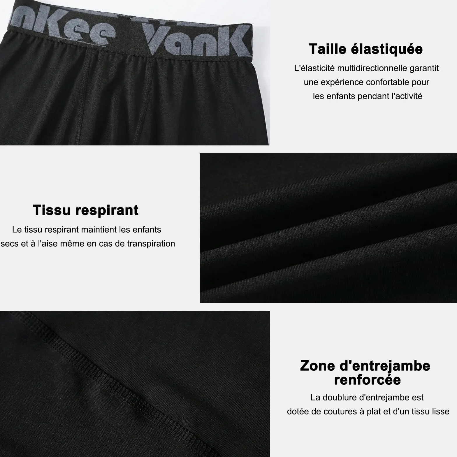 Pantalon de Compression Garçons Séchage Rapide Respirant Collants Leggings Enfants Base Layer Running Léger Élasticité Tights Sports sous-Vêtements Football Basket-Ball