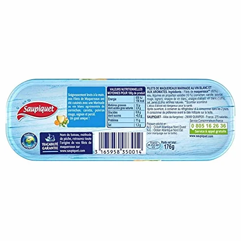 SAUPIQUET - Filets Maquereaux Vin Blanc Et Aromates 176G - Lot De 4