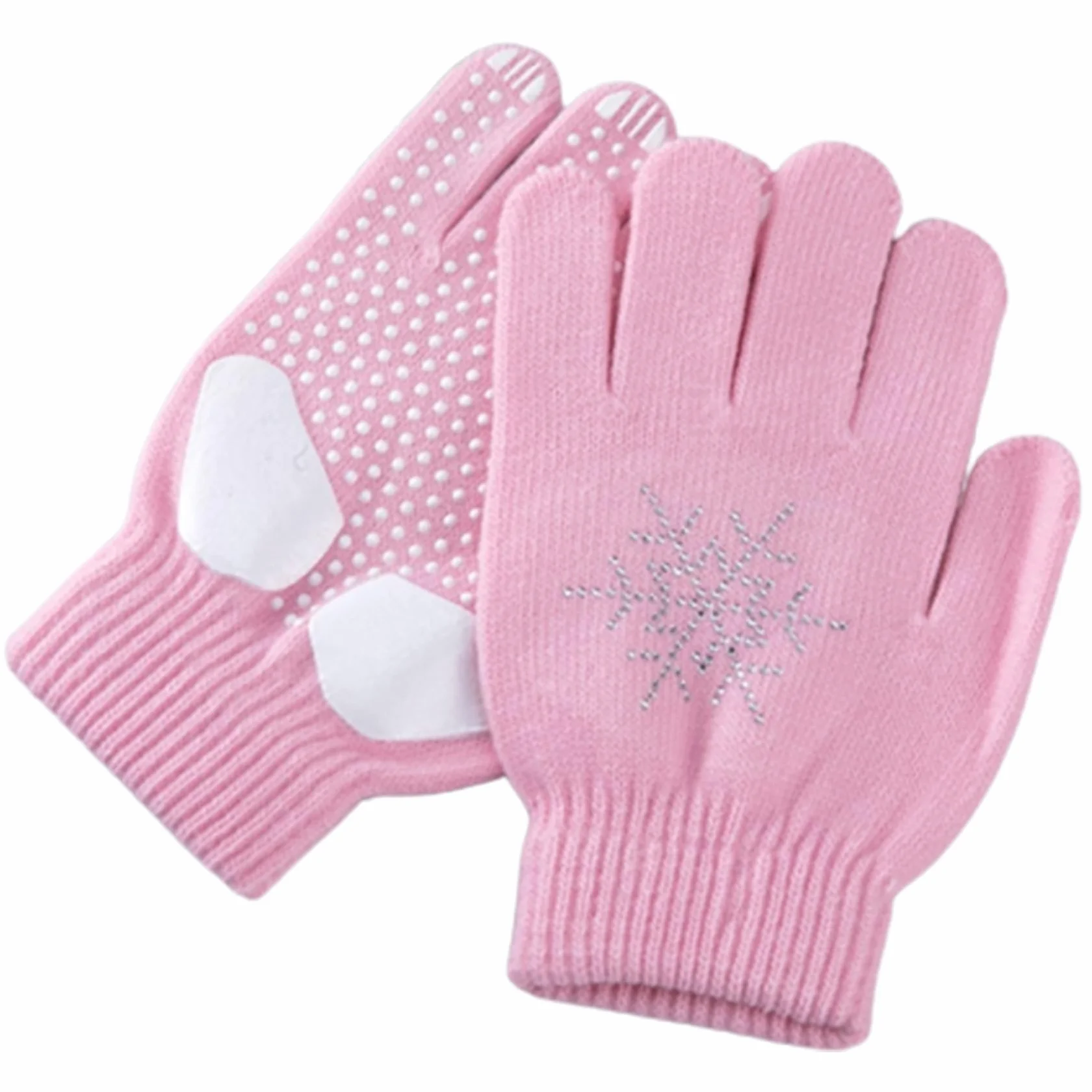 Gants de Patinage Artistique Antidérapants Épais Tricotés Flocons de Neige Strass Chauds pour Cyclisme Randonnée