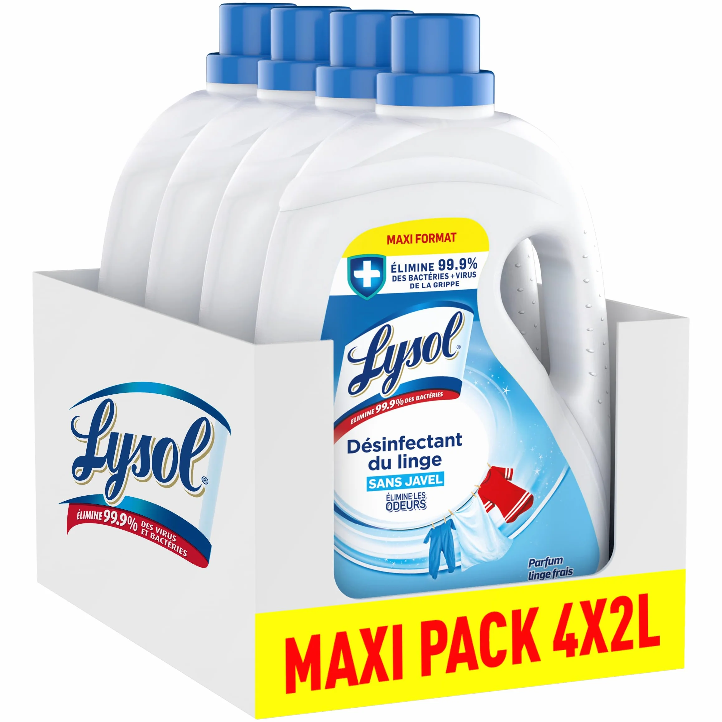 Lysol Désinfectant du Linge Liquide 4x2L - parfum linge frais sans javel