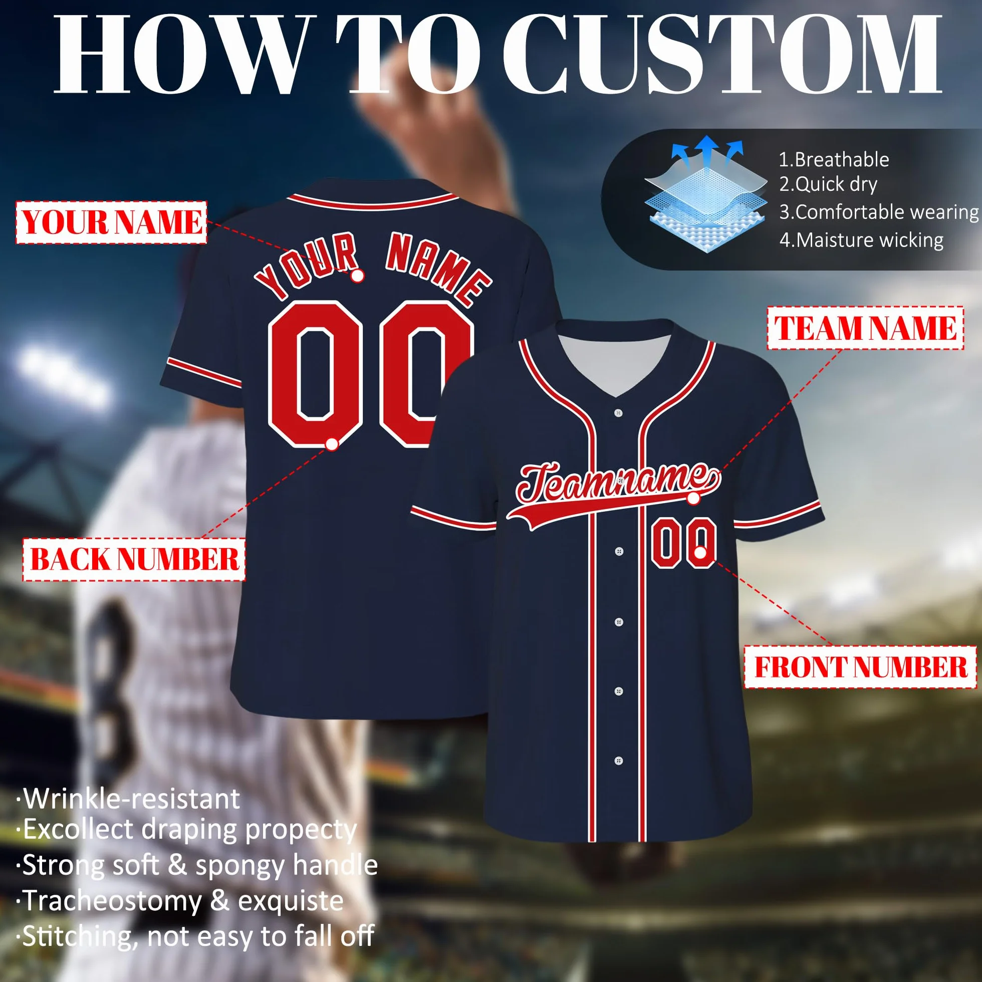 WERWAES Maillot de Baseball Personnalisé Homme Femme Tee Shirt Sport