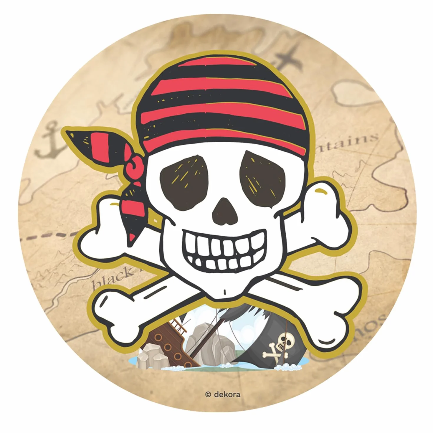 Dekora, Disque Azyme Comestible Pirates, Décoration pour Gâteau d'Anniversaire Enfant, Motif Crâne, Décoration de Gâteau et Desserts, Rond Cake Topper Ø 20 cm