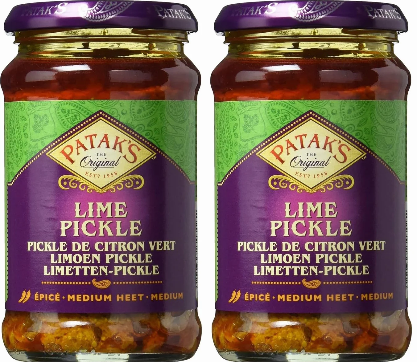 Patak's Lot de 2 cornichons à Citron Vert de Medium 283G
