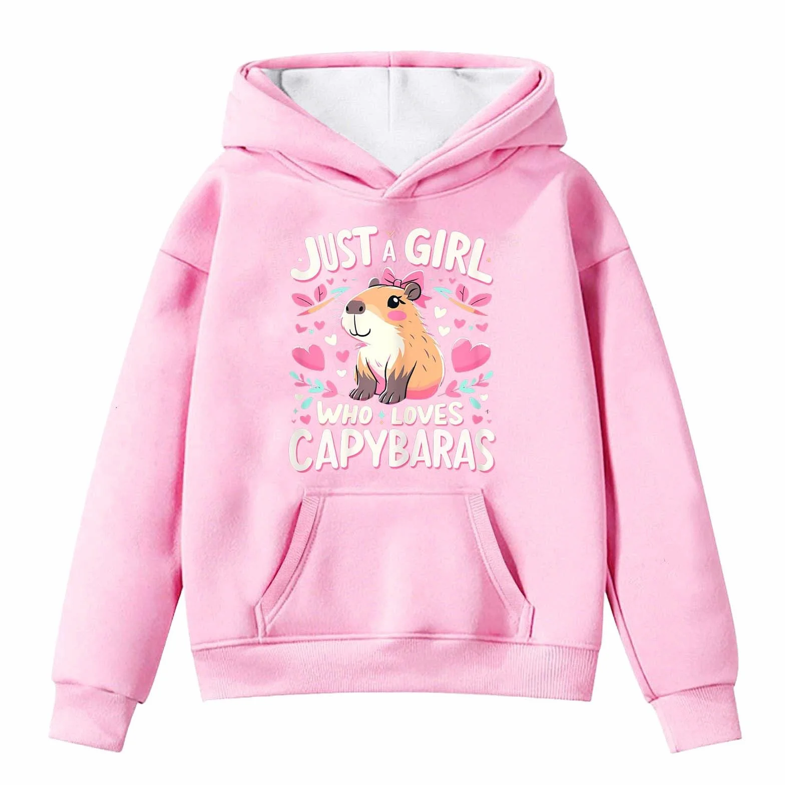 Sweat à capuche fille hiver capybara imprimé manches longues poche