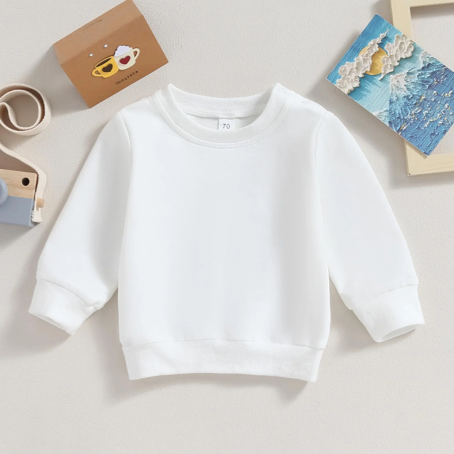 Achlibe Sweat-shirt bébé garçon manches longues col rond couleur unie automne