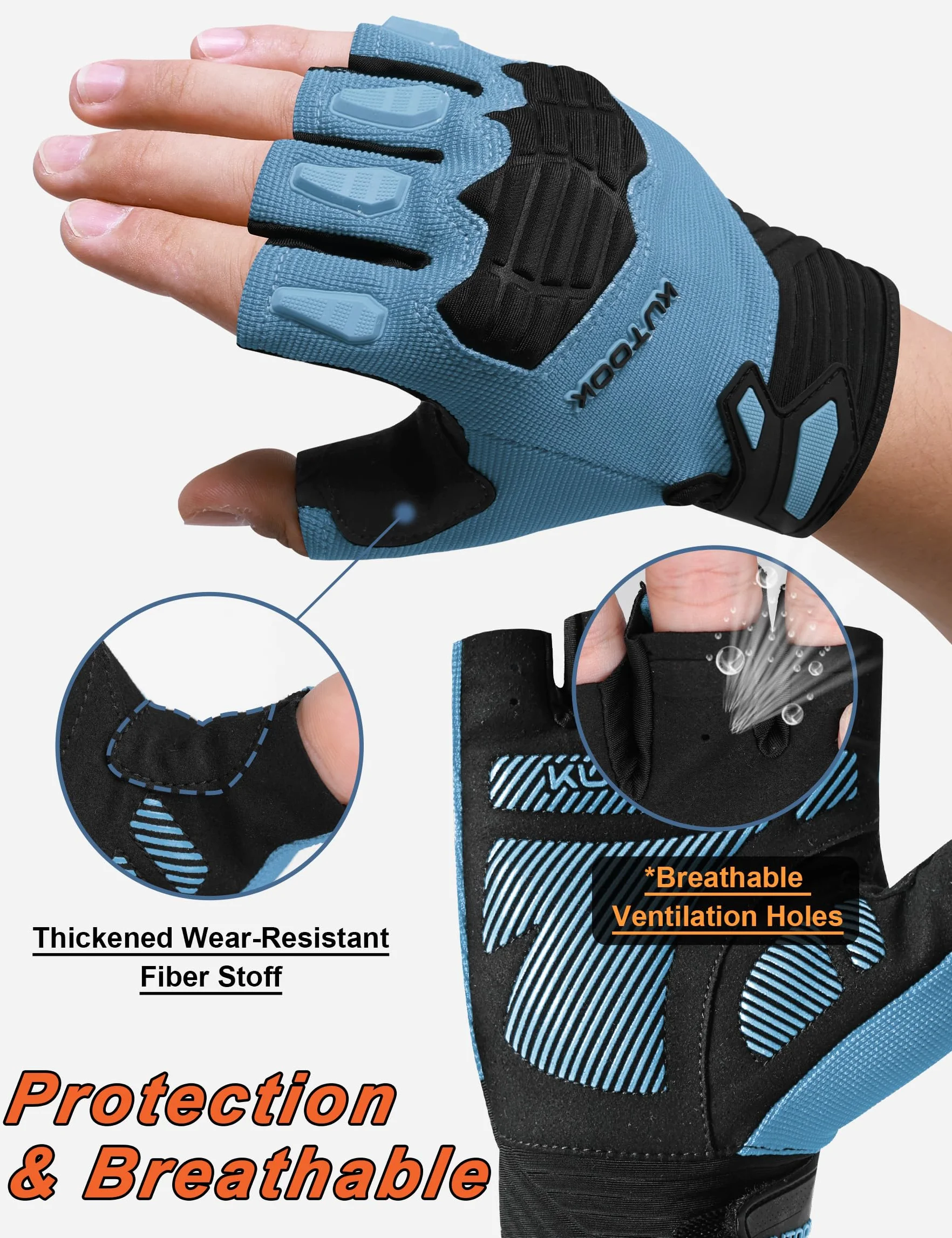 KUTOOK Gants de Cyclisme pour Hommes VTT à Demi-Doigts avec Protection du Poignet d'été Contre Les Chocs