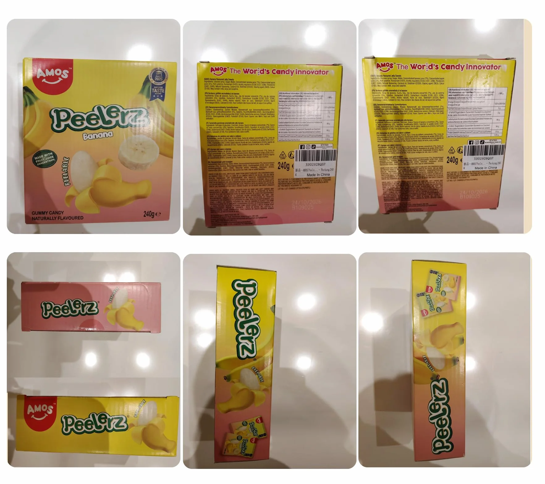 AMOS Peelerz Bonbons Gommeuse, Pâques Banana Banane Pelable 3D Bonbon Candy, Jus Fruits Véritables Fabriqués Bonbon Gommeuse Pour Célébrer Fête - Emballage Boîte 240G (Banane)