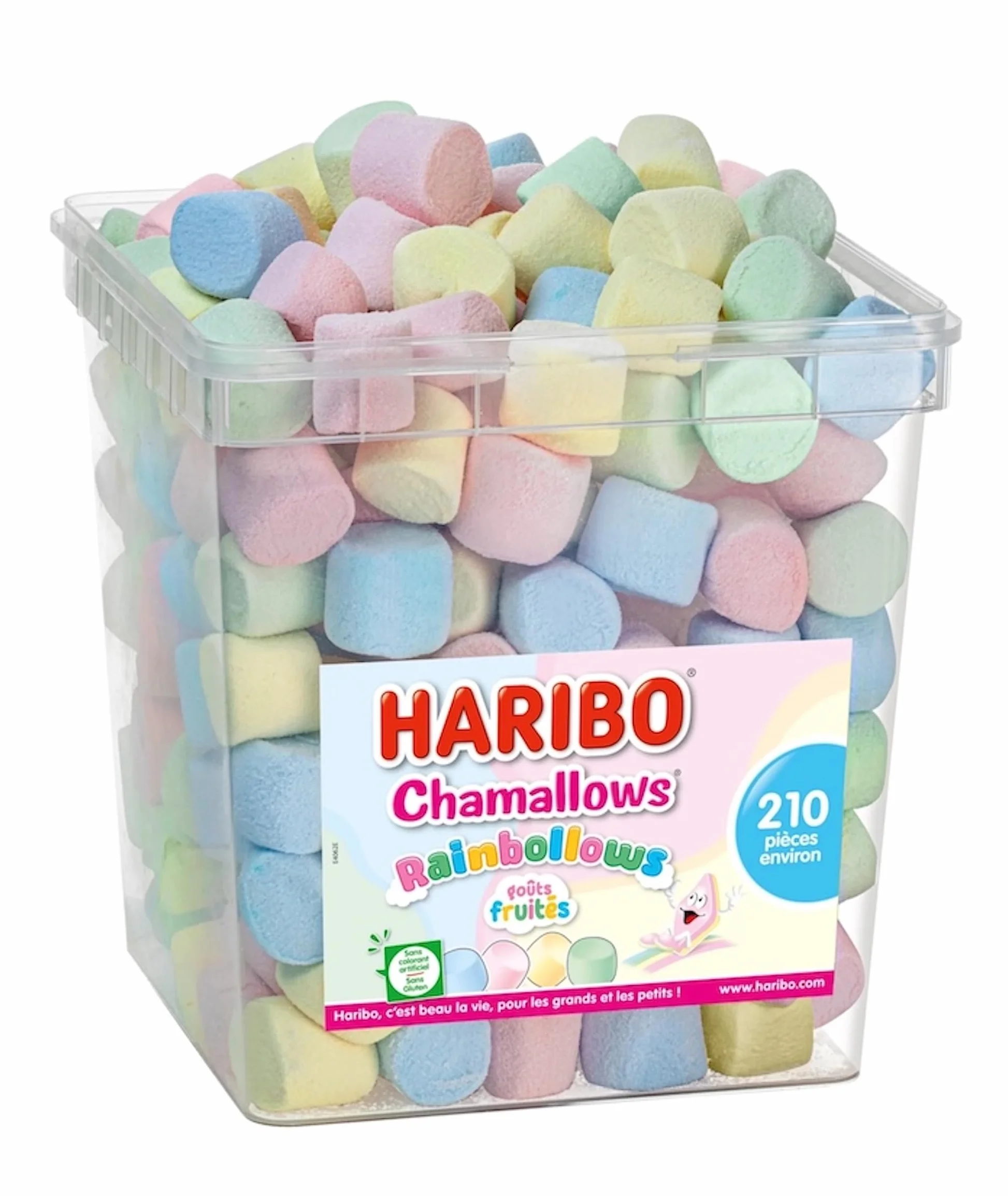 HARIBO - Tubo Chamallows Rainbollows - Bonbons Guimauves Fruités - Sans Gluten & Sans Colorants Artificiels - Boîte de 210 Bonbons