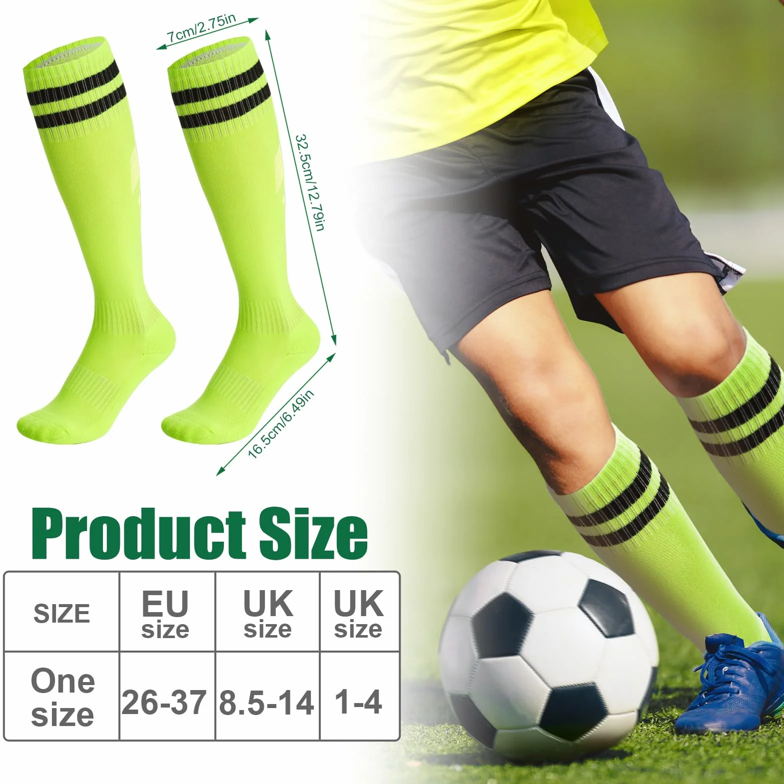 Lot de 4 paires de chaussettes de football respirantes pour enfants 5-12 ans noir bleu rouge vert