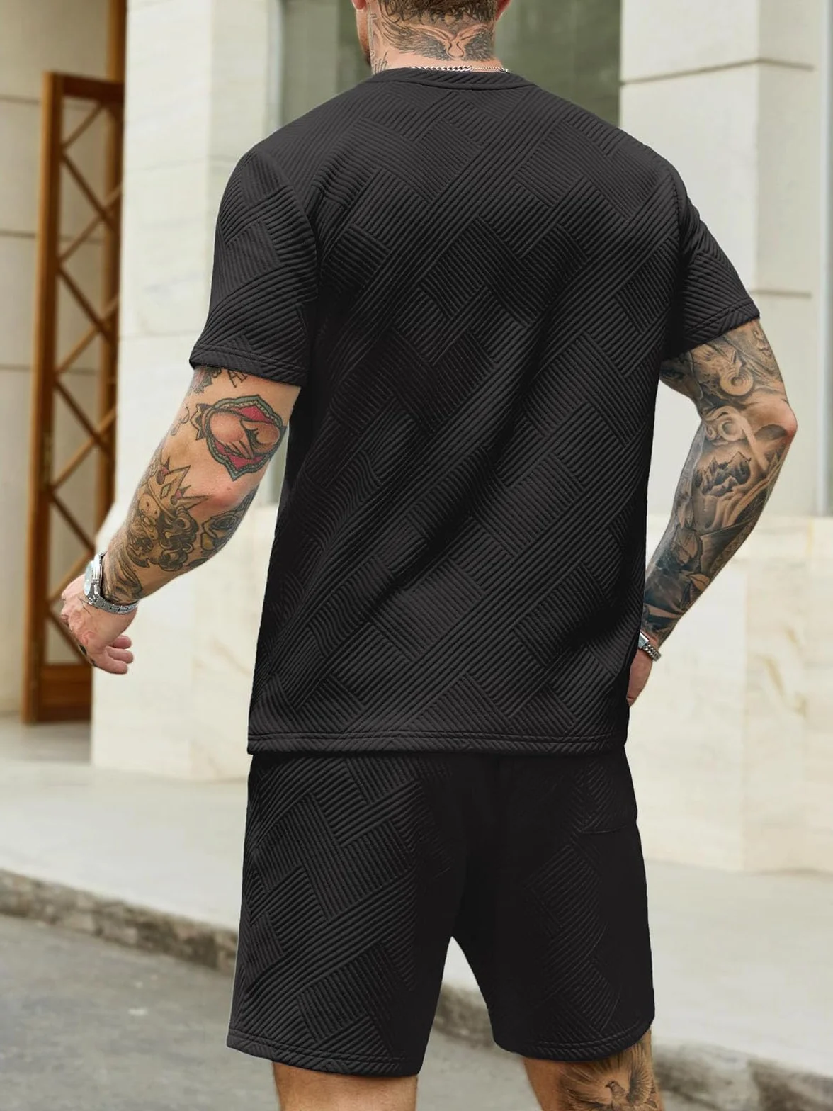 Survêtement Homme 2 Pièces Jacquard T-Shirt Manches Courtes Short Ensemble Ete