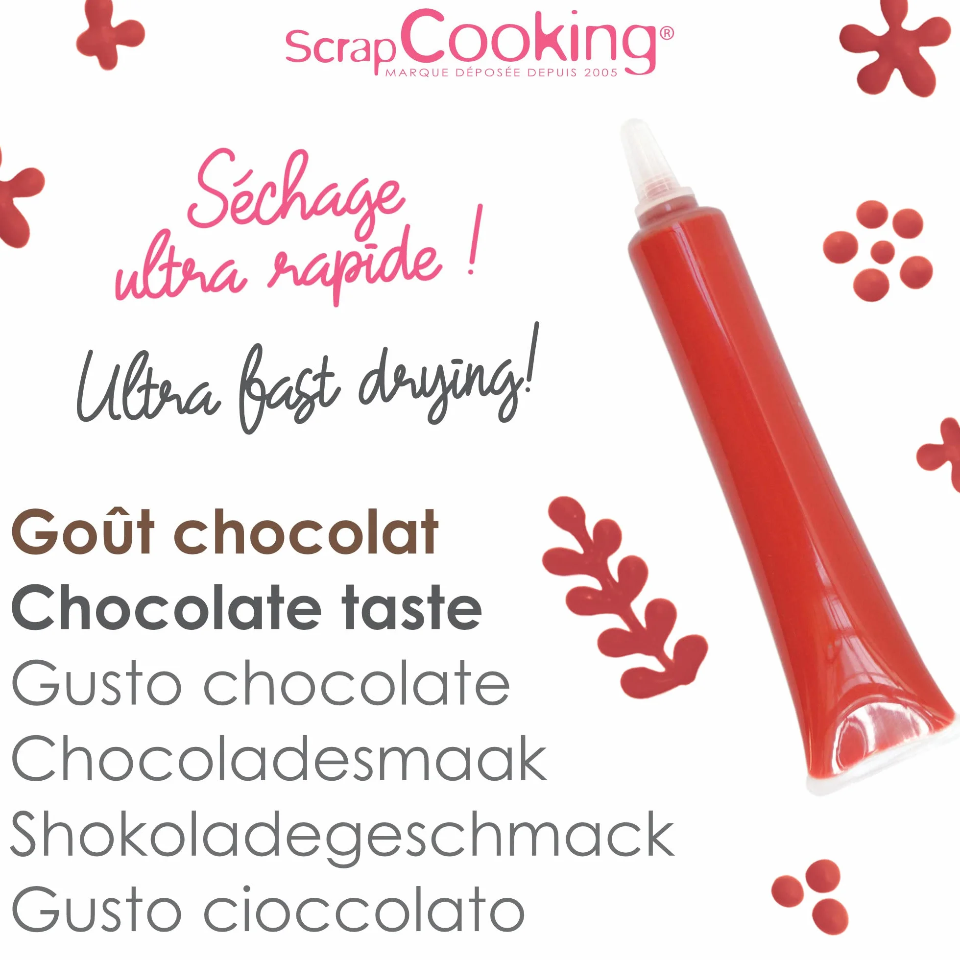 ScrapCooking - Stylo Choco Rouge - Crayon Alimentaire Pâtisserie 25 g - Stylo Décoratif Comestible - Écrire & Dessiner sur Desserts, Gâteaux & Biscuits Noël Anniversaire - 6803