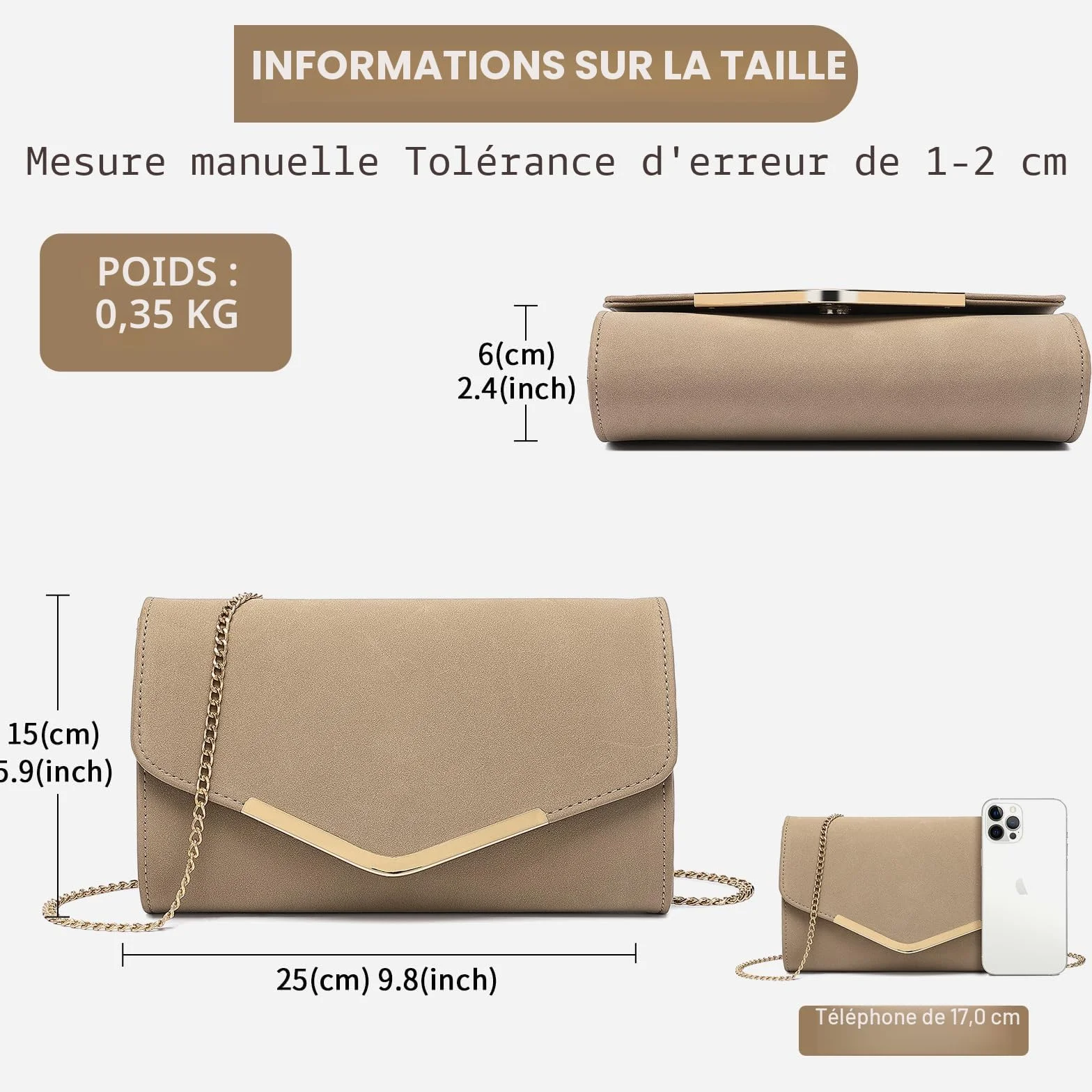 Miss Lulu Pochette Femme en Daim avec Chaîne - Mini Sac à Main de Soirée pour Mariage