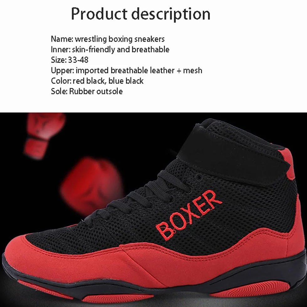 Chaussures de Lutte Respirantes pour Adultes et Enfants, Chaussures de Boxe de Compétition Professionnelle avec Protection de la Cheville