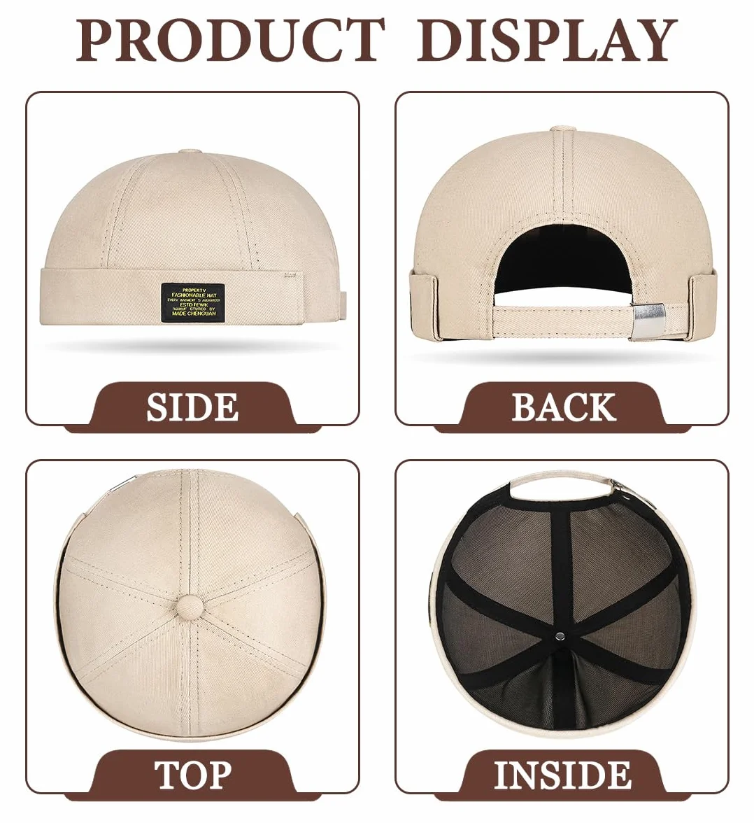 Casquette Docker Été Maille sans Bord Visiere Skullcap Travailleur Chapeau Réglable Coton Homme Femme Bonnet Hat