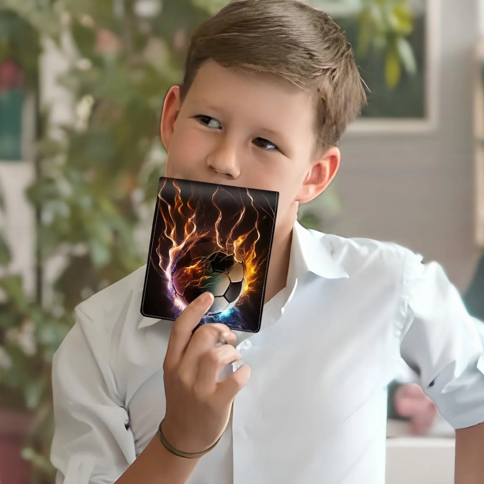 Portefeuille garçon Deux Volets Motif Football Protection RFID fenêtre ID Compartiment pièces Cadeau 8-15 Ans