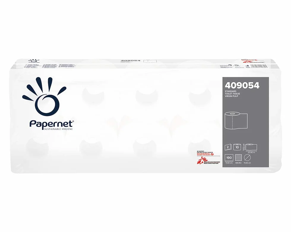 Papernet - Papier toilette 409054, 10 rouleaux par paquet, fabriqué en cellulose pure, longueur rouleau 20,9 m, 190 déchirures, diamètre du rouleau 11 cm, âme 4,5 cm, lot de 8 x 10 rouleaux