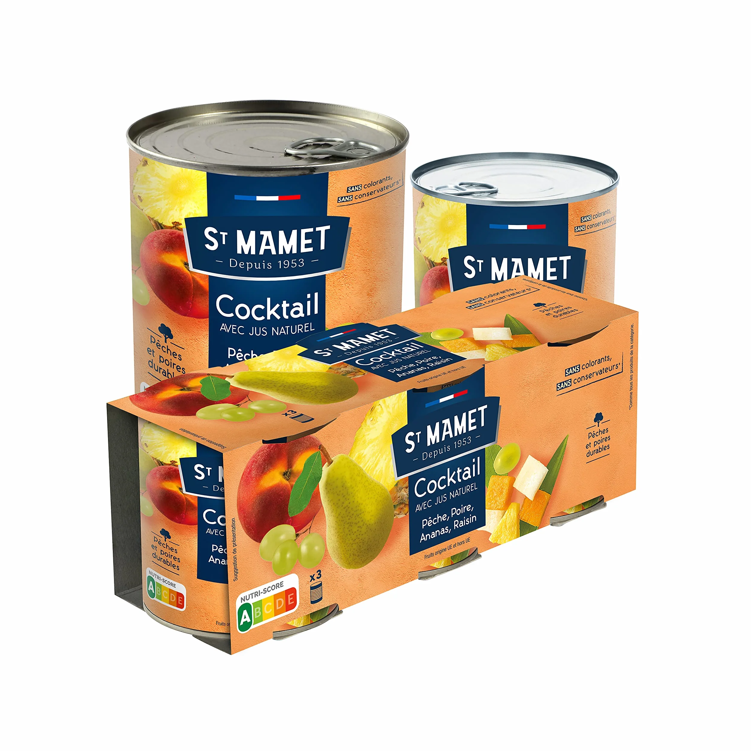 ST MAMET Depuis 1953 Cocktail Pêche, Poire, Ananas, Raisin 850g - Lot de 4
