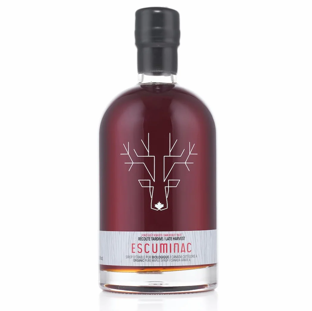 Sirop d'érable Escuminac Récolte Tardive 500ml – 100% Pur Canadien, Grade A Foncé, Biologique, Non Mélangé, Goût Riche & Robuste – Forêt Unique, Sans Gluten, Végan – Idéal pour Recettes & Desserts