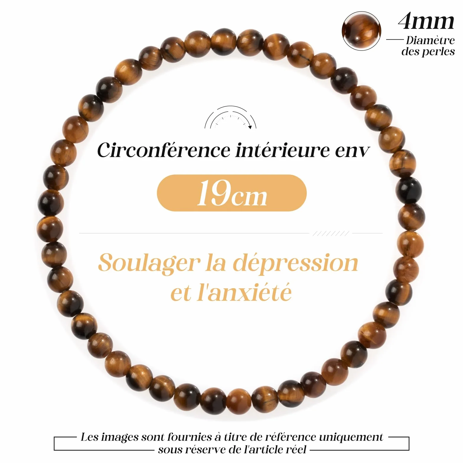 Bracelet 4mm Pierre Naturelle Élastique Homme Femme Yoga Porte Bonheur