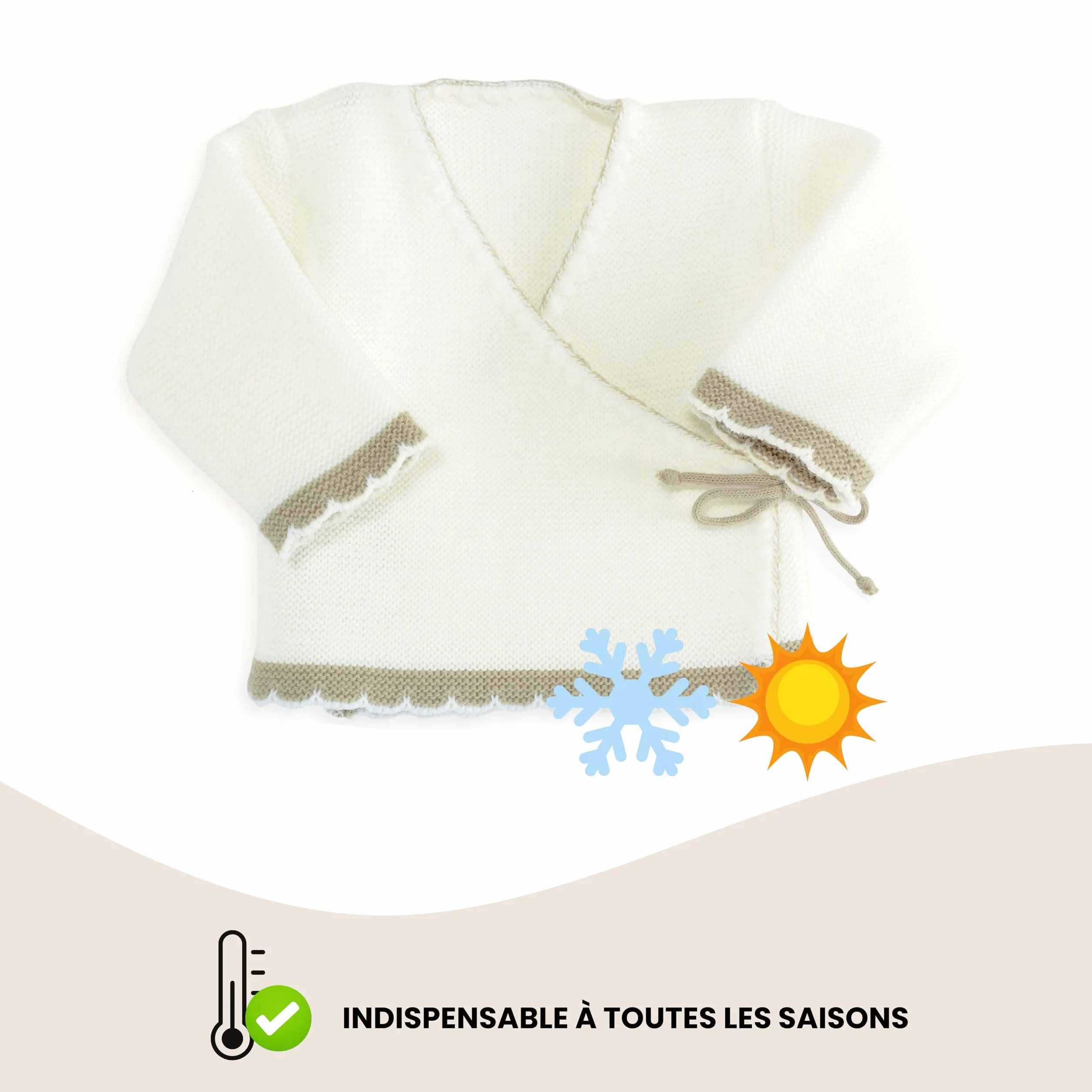 Brassière En Point Mousse Blanche Et Beige Trois Kilos Sept Mixte Bébé 0 M EU