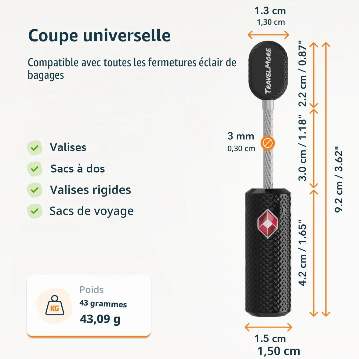 Lot de 4 Cadenas TSA à Clé pour Valise Antivol Bagages Voyage Noir