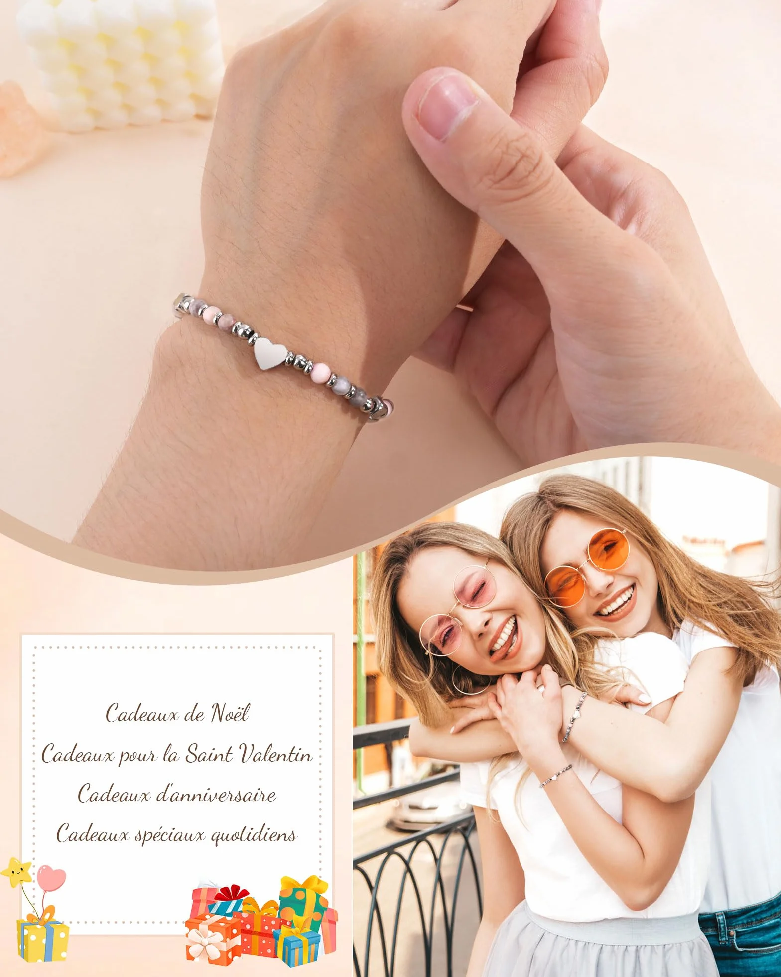 CheersLife Bracelet Pierres Naturelles pour Femme Cadeau Original