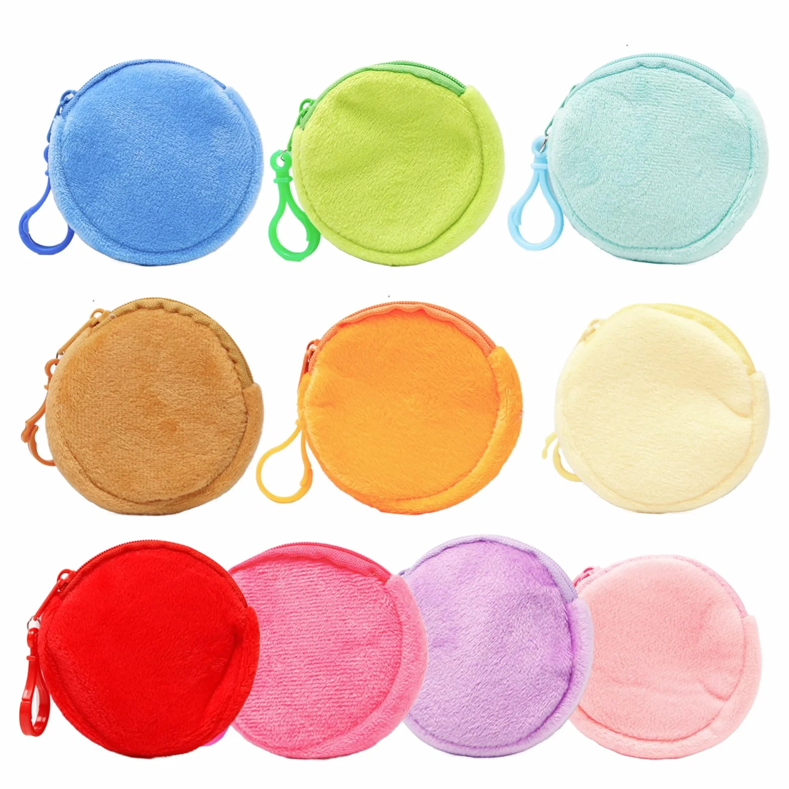 Porte Monnaie Rond en Peluche avec Fermeture Éclair - Mini Sac de Rangement pour Pièces, Clés, Écouteurs